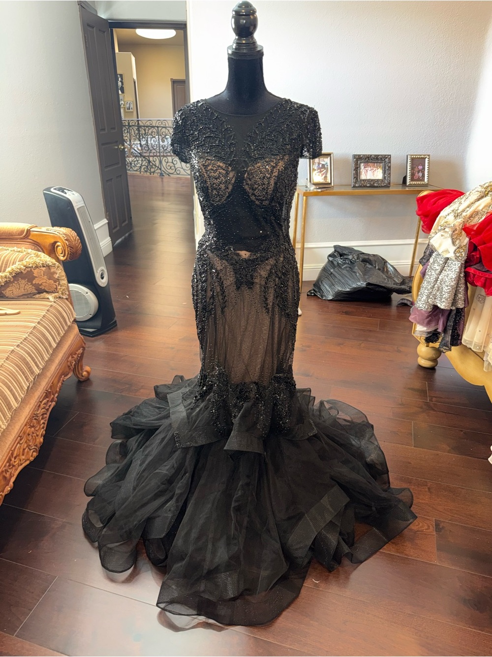 Jovani Black Sheer Beaded Mermaid Gown